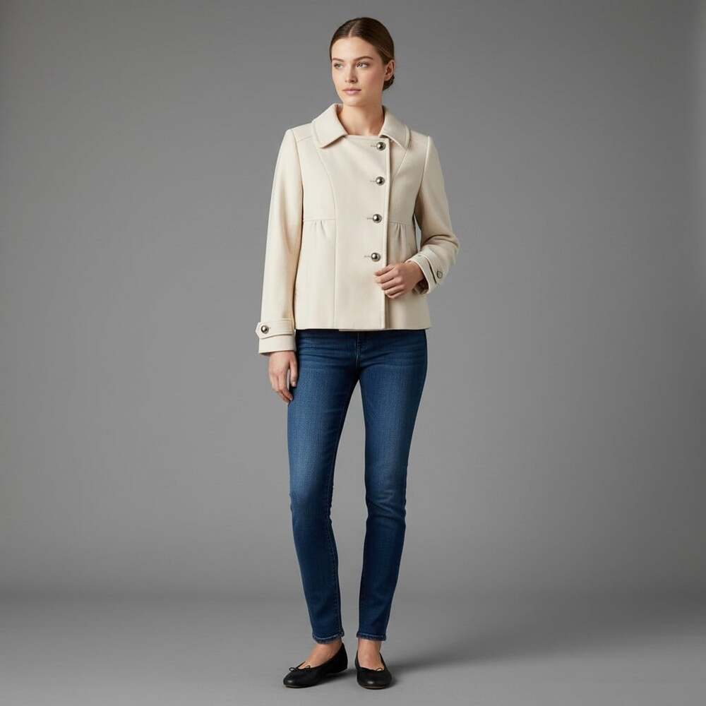 Anthropologie Leifnotes Ivory Cropped Peacoat Double Breasted Jacket Size 8